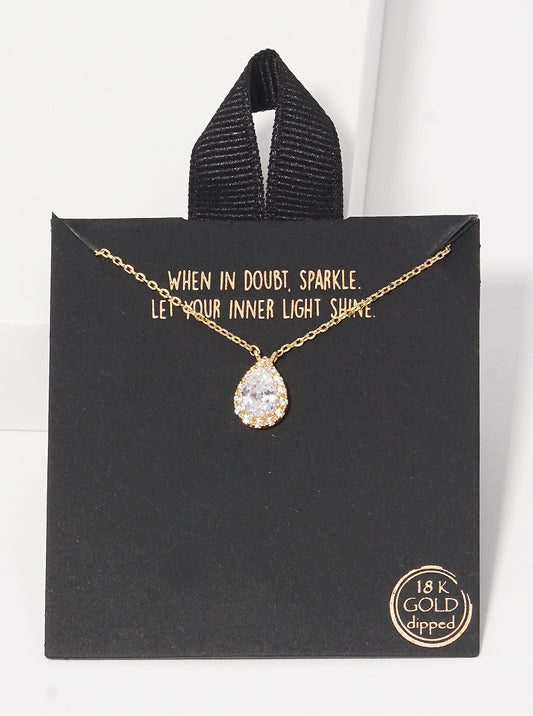 Rhodium Dipped Cubic Zirconia Teardrop Pendant Delicate Necklace Gold-Crystal