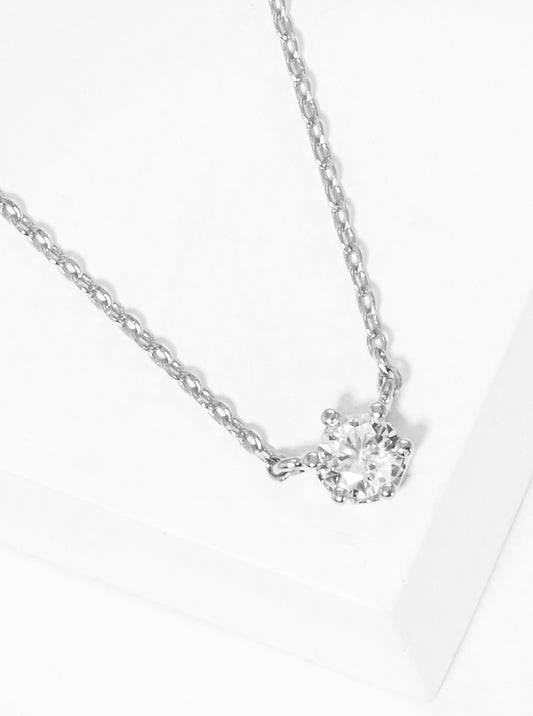 Small Cz Prong Set Gold Dipped Pendant Necklace RHODIUM