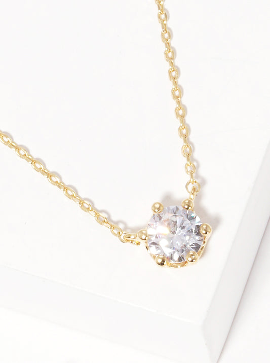 Rhodium Dipped Cubic Zirconia Stone Pendant Delicate Necklace Gold-Crystal