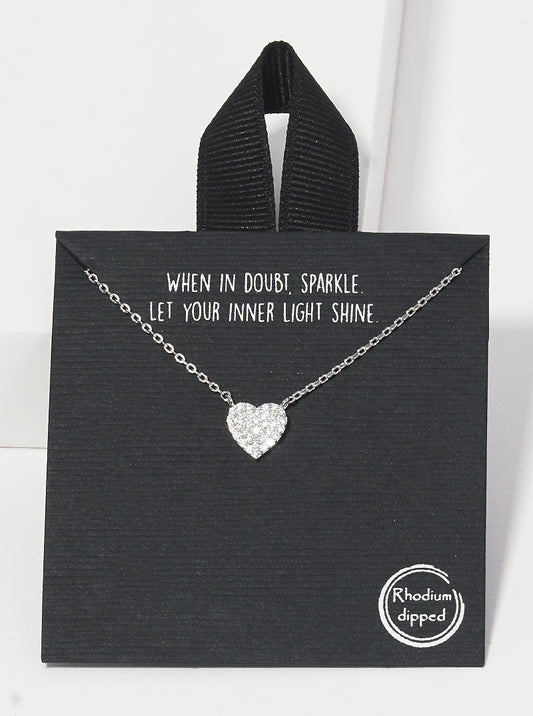 Gold Dipped Cubic Zirconia Pave Heart Pendant Delicate Necklace Rhodium