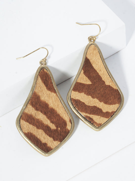 Zebra Print Leatherette Fish Hook Dangle Drop Earrings