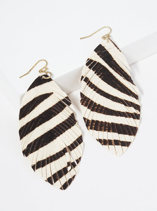Zebra Print Suede Leatherette Fish Hook Dangle Drop Earrings