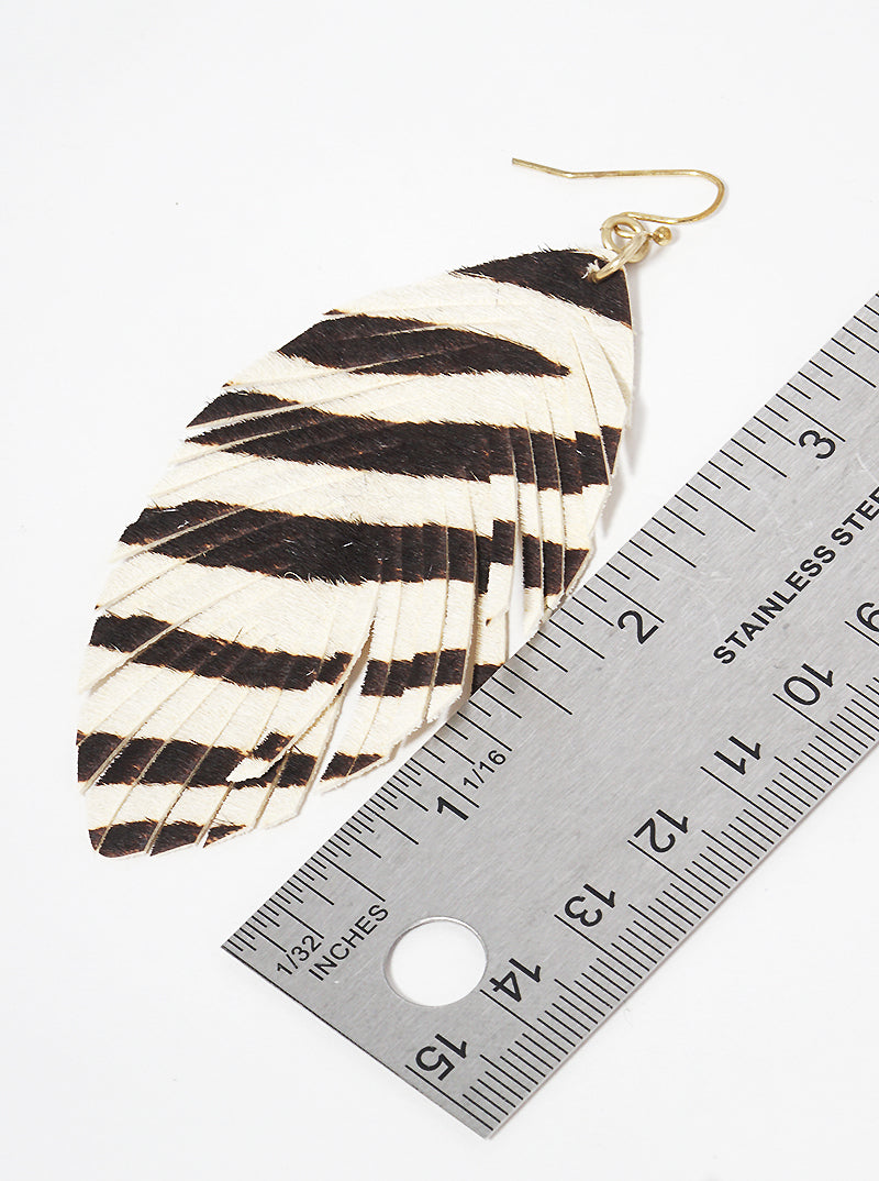 Zebra Print Suede Leatherette Fish Hook Dangle Drop Earrings