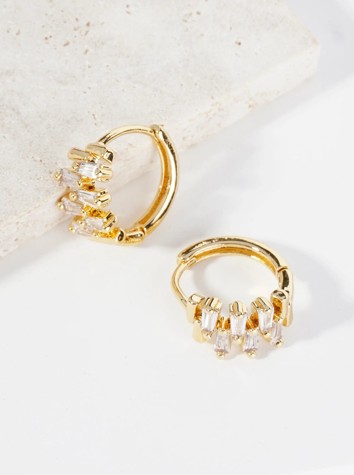 Zigzag CZ Accent 14K Gold Dipped 15mm Huggie Earrings