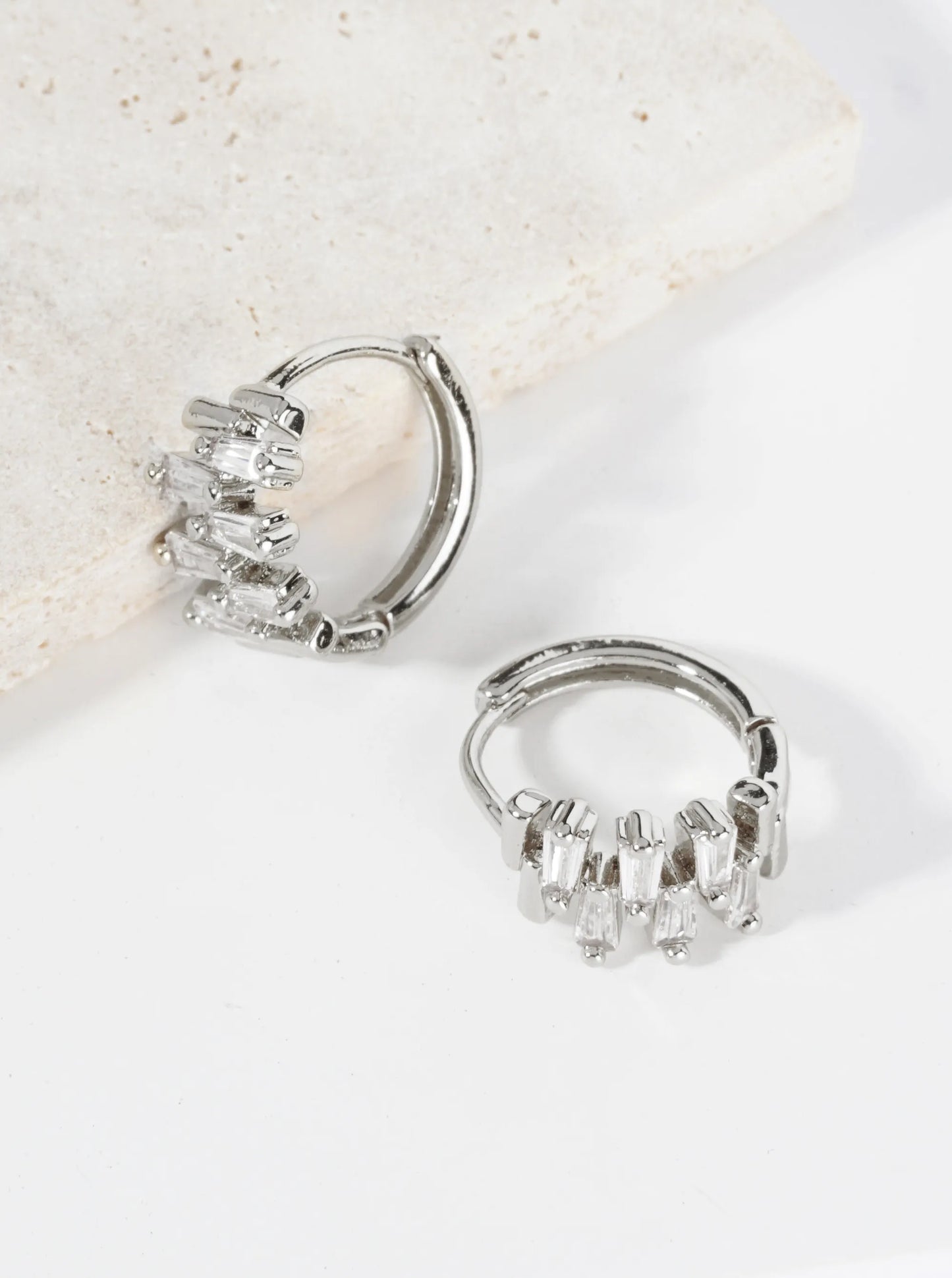 Zigzag CZ Accent 14K Gold Dipped 15mm Huggie Earrings