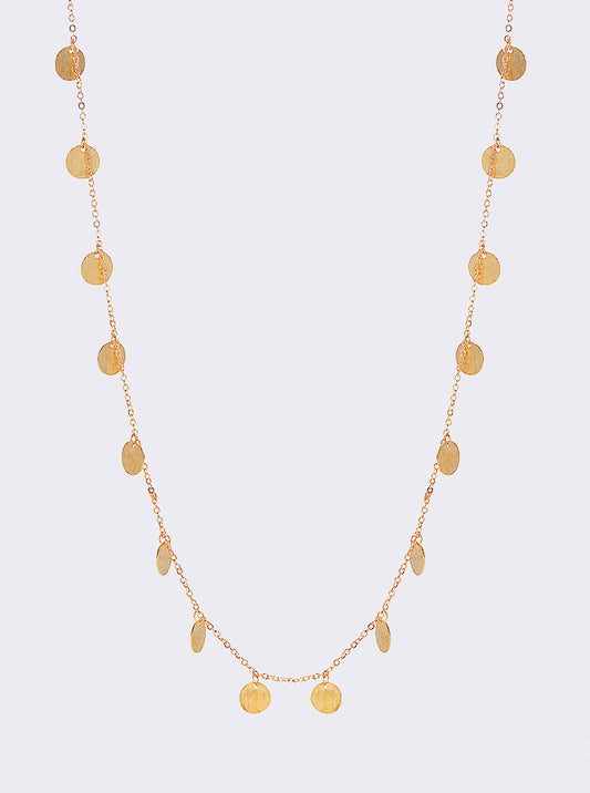 Brushed Metal Disc Long Station Necklace Gold