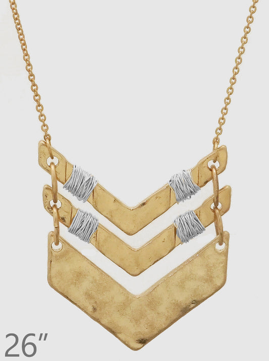 CHEVRON WIRE WRAPPED HAMMERED METAL WORN GOLD