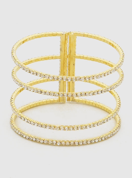 CRYSTAL PAVE METAL COIL CUFF BRACELETS GOLD
