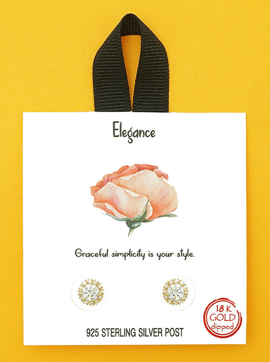 CZ 925 STERLING SILVER RHODIUM DIPPED ELEGANCE FLORAL FLOWER DELICATE POST EARRINGS GOLD-CRYSTAL
