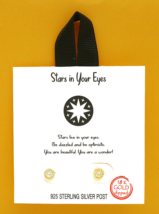 CZ STERLING SILVER 925 VERMELL RHODIUM DIPPED STARS IN YOUR EYES  DELICATE STUD EARRINGS GOLD-CRYSTAL