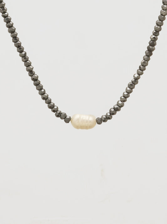 FRESHWATER PEARL FACETED BEADS NECKLACE GOLD-NAVY