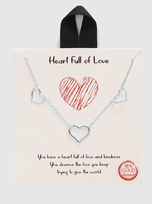 18k Gold Dipped 3 Open Heart Delicate Necklace Rhodium
