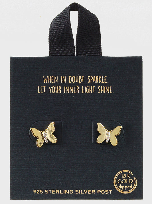 WHITEGOLD DIPPED CUBIC ZIRCONIA BUTTERFLY POST STUD EARRING Gold