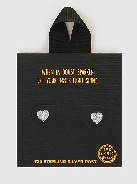 GOLD DIPPED CUBIC ZIRCONIA PAVE HEART 925 STERLING SILVER POST STUD EARRING Rhodium-crystal