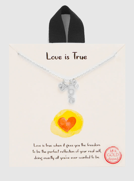 GOLD DIPPED CZ METAL HEART  LOVE LETTER CHARM NECKLACE Rhodium-crystal