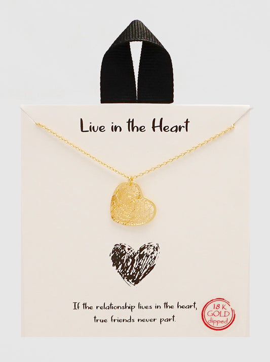 WHITEGOLD DIPPED NETTED HEART PENDANT NECKLACE Gold