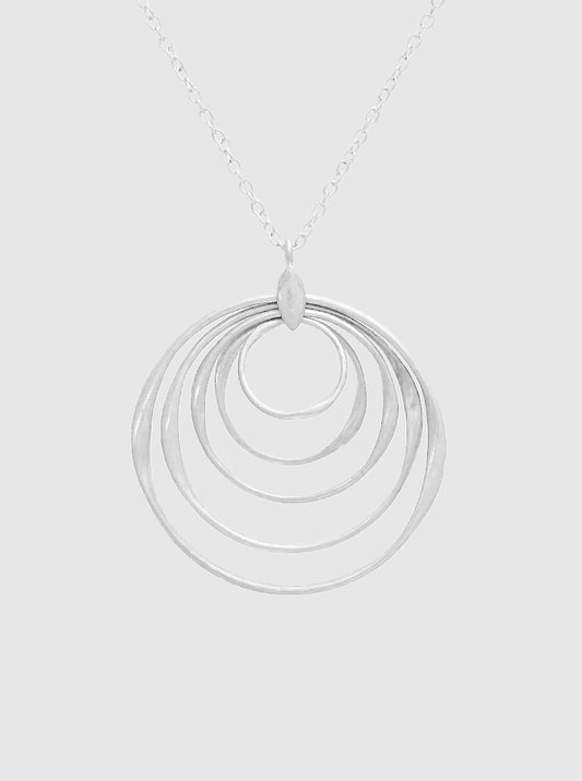 Metal Graduated Multiple Circle Pendant Long Necklace Worn silver