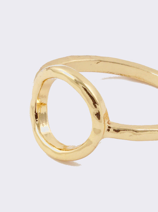 Size 7 Hammered Cut Out Round Brass Ring Gold
