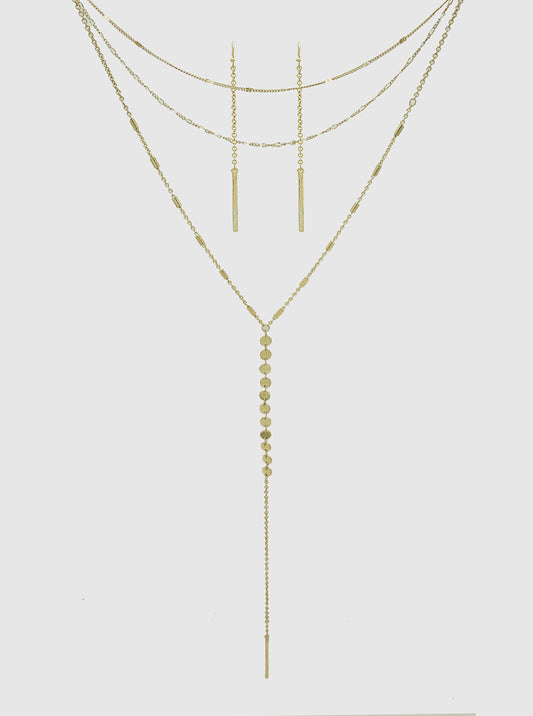 METAL LAYERED MATCH STICK PENDANT NECKLACE WORN GOLD