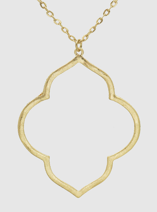 Metal Moroccan Pendant Long Necklace WORN GOLD