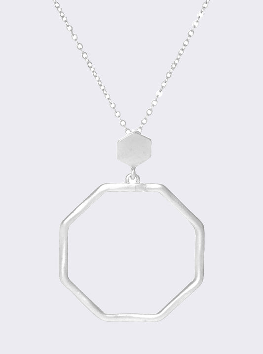 METAL OCTAGON PENDANT LONG NECKLACE Matte silver