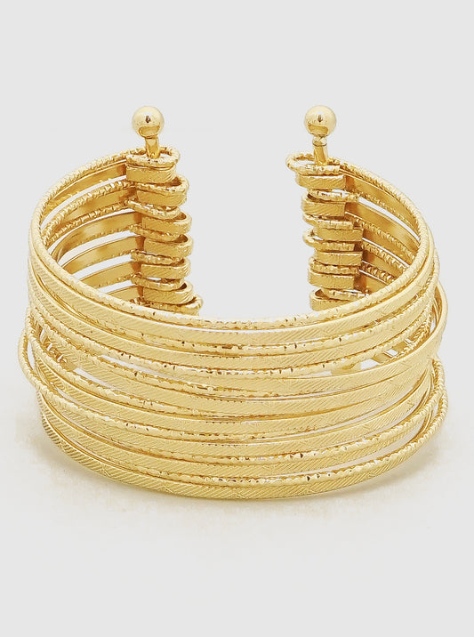 MULTI ROWS METAL OPEN CUFF BRACELETS GOLD
