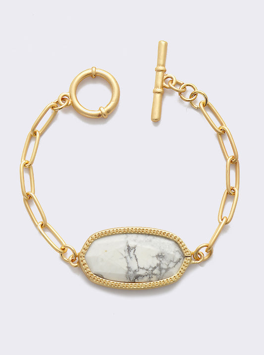 NATURAL STONE PENDNAT TAGGLE BRACELET Matte gold-white