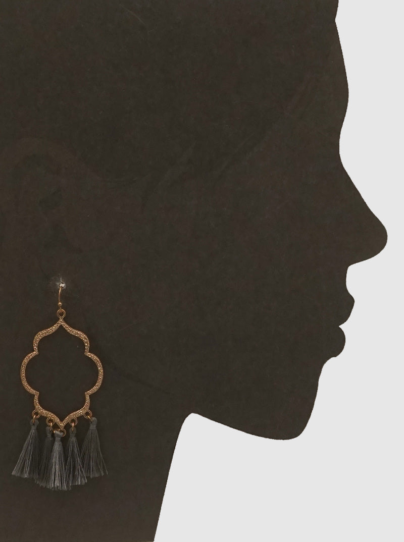 OPEN MOROCCAN THREAD TASSELS EARRINGS WORN GOLD-GRAY
