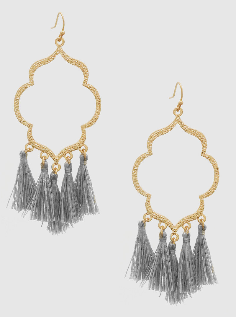 OPEN MOROCCAN THREAD TASSELS EARRINGS WORN GOLD-GRAY