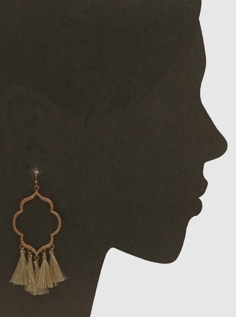 OPEN MOROCCAN THREAD TASSELS EARRINGS WORN GOLD-IVORY