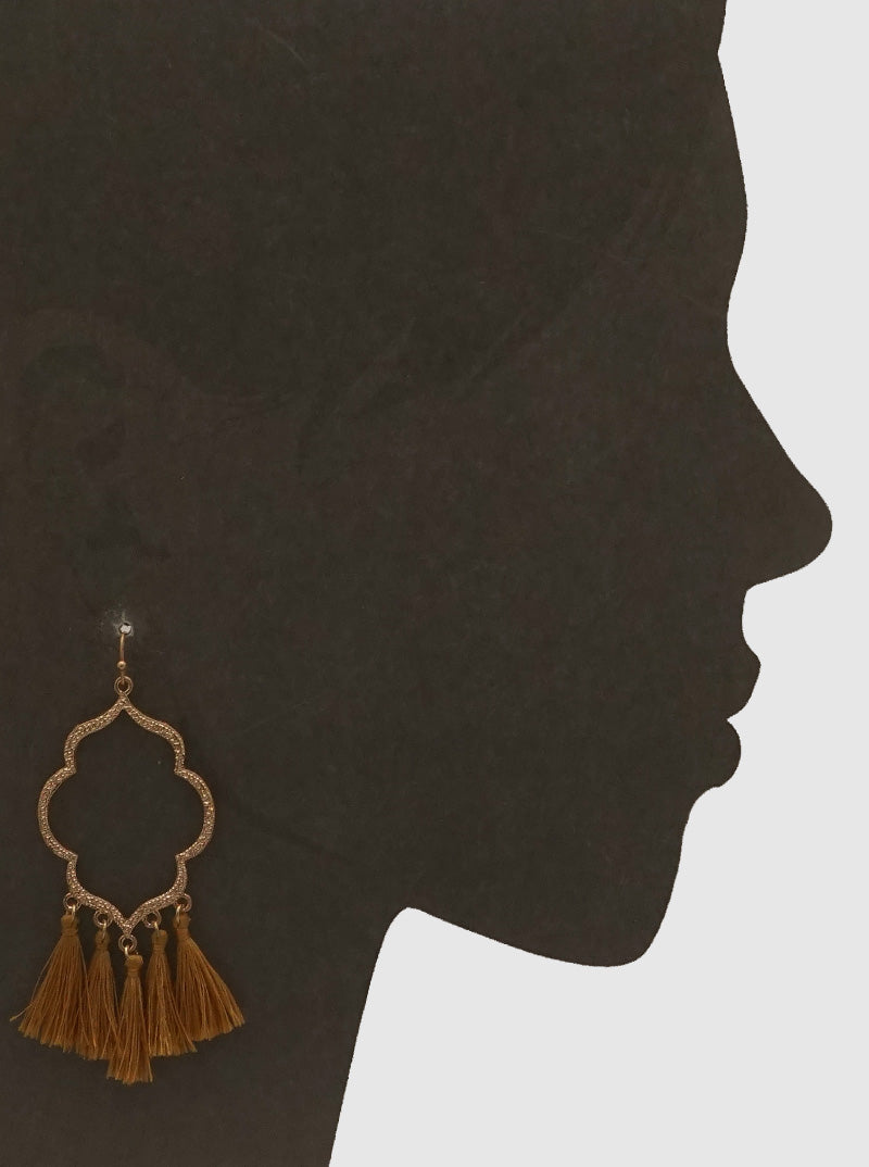 OPEN MOROCCAN THREAD TASSELS EARRINGS WORN GOLD-MUSTARD