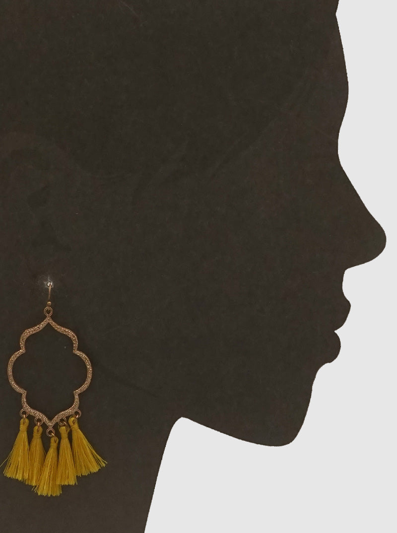 OPEN MOROCCAN THREAD TASSELS EARRINGS WORN GOLD-YELLOW