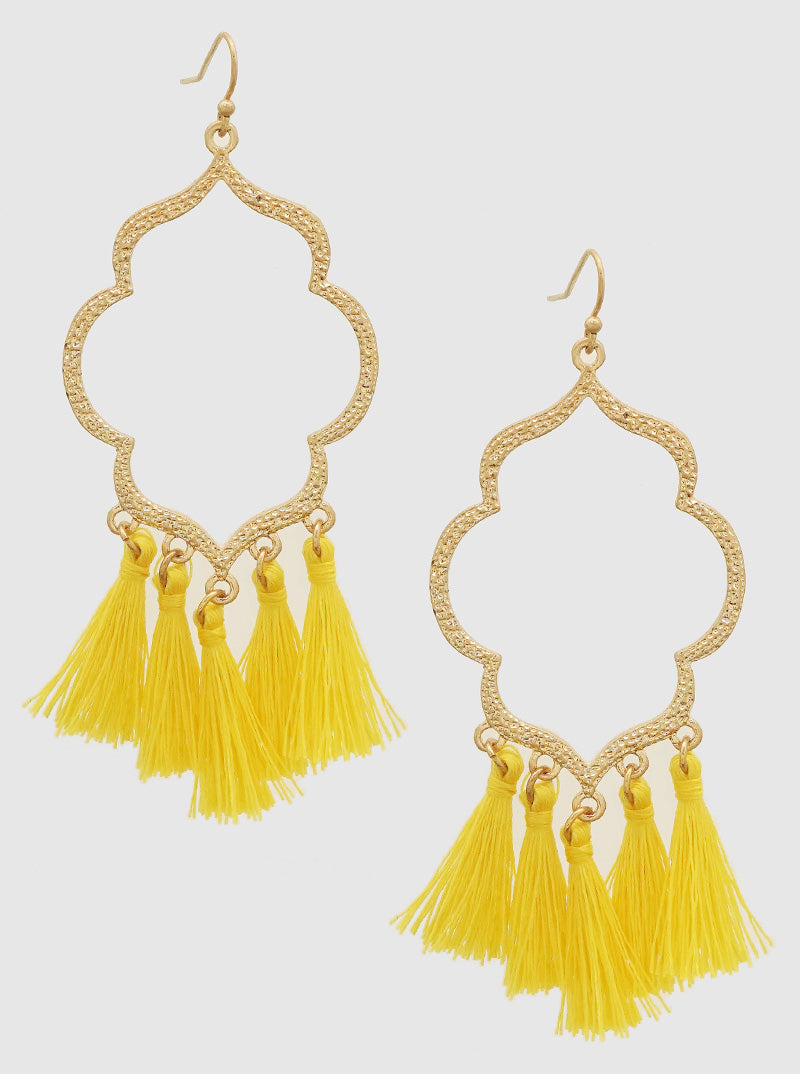 OPEN MOROCCAN THREAD TASSELS EARRINGS WORN GOLD-YELLOW