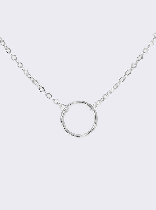 Hammered Round Pendant Dainty Necklace Silver