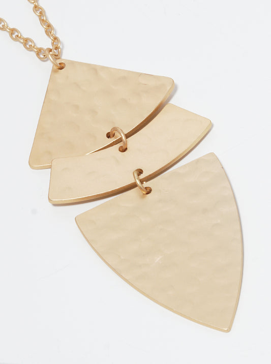 Hammered Metal Geometric Shape Pendant Long Necklace Matte Gold