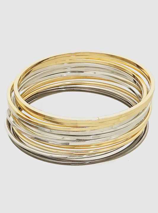 TWO TONES METAL MULTI ROWS BANGLE BRACELETS MULTI