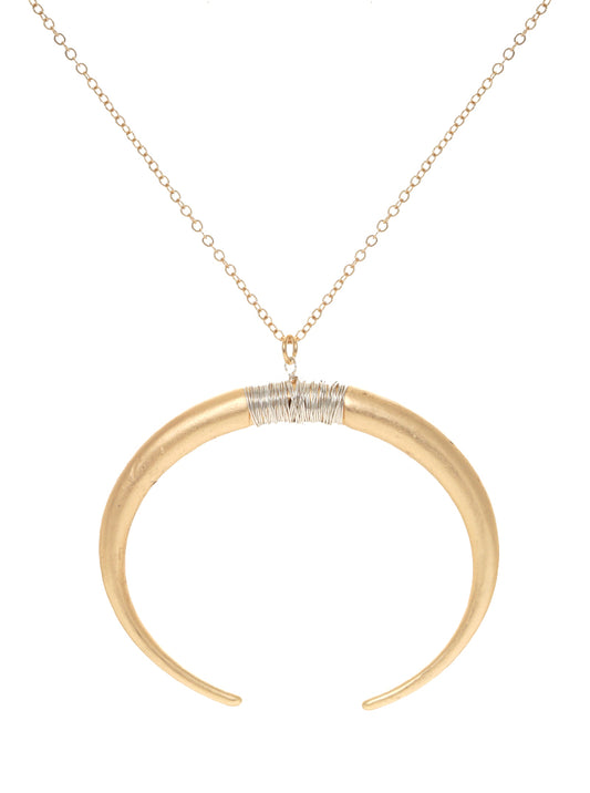 WIRE WRAPPED METAL HORN PENDANT LONG NECKLACE Matte gold